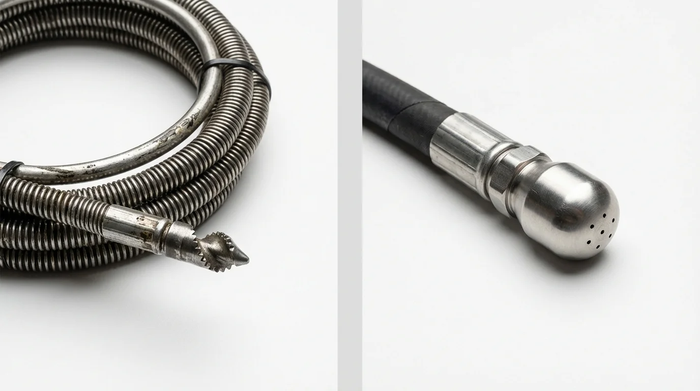 Drain snake cable and hydro jetting nozzle used for drain cleaning in Marshall, WI